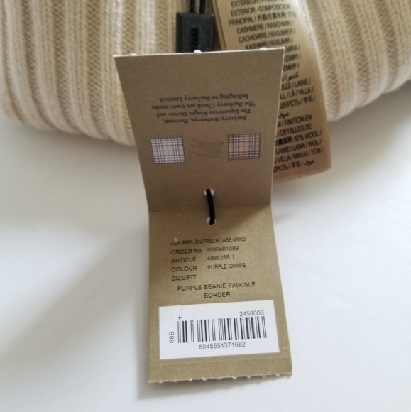 Burberry Cashmere Wool Pom Pom Beanie Purple Multicolor - Picture 6 of 9